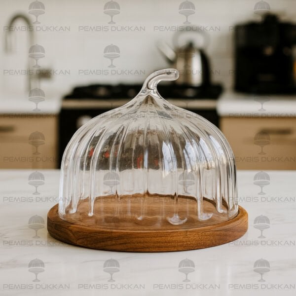 AKASYA & CAM YUVARLAK BAL KABAĞI MODEL PASTA STANDI & KEK FANUSU KÜÇÜK BOY (230126)