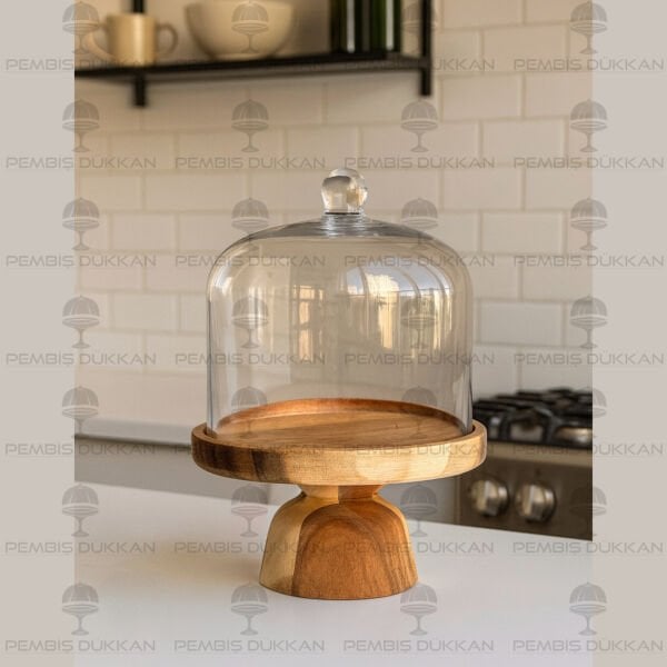 AKASYA & CAM DÜZ MODEL AYAKLI PASTA STANDI &KEK FANUSU KÜÇÜK (230103)