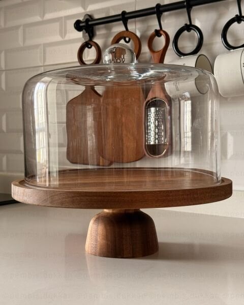 AKASYA & CAM DÜZ MODEL AYAKLI PASTA STANDI & KEK FANUSU MEGA (240057)