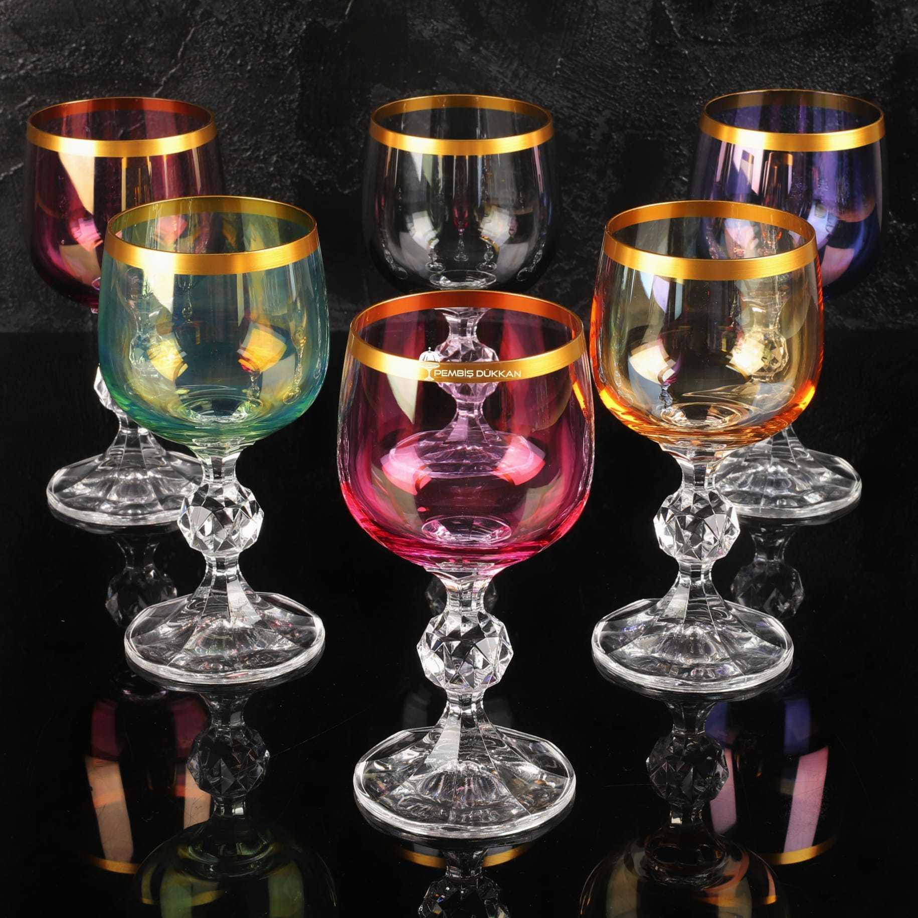 6LI 150ML STERNA  KADEH (RENKLİ LÜSTERLİ GOLD AĞIZLI)