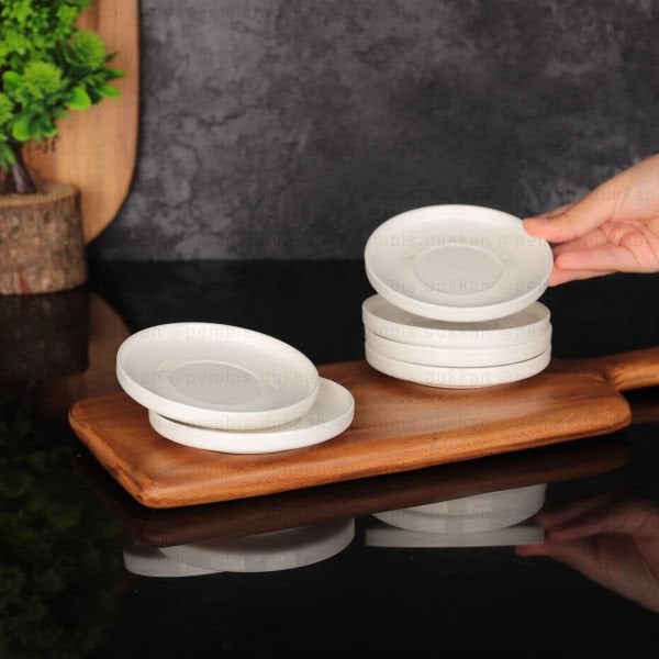 6LI BONE PORSELEN BONJELA SERİ ÇAY TABAK SADE (4011)