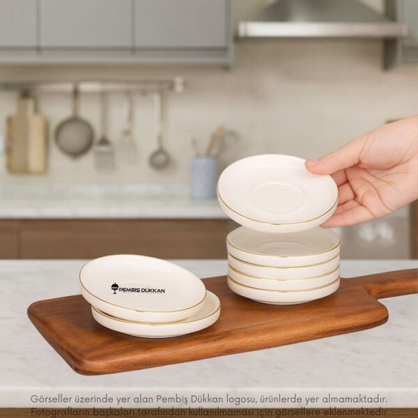 6LI BONE PORSELEN BONJELA SERİ ÇAY TABAK GOLD (4012)