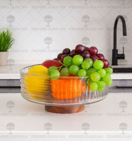 AKASYA & CAM YATAY ÇİZGİLİ STANDLI KASE (240025)