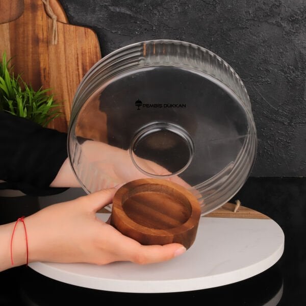 AKASYA & CAM YATAY ÇİZGİLİ STANDLI KASE (240025)