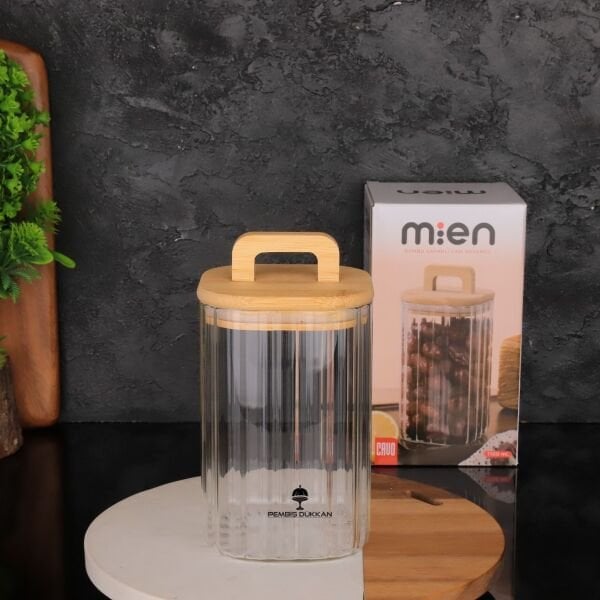 1 ADET BAMBU KAPAKLI KARE 1100 ML ÇİZGİLİ KAVANOZ (094)