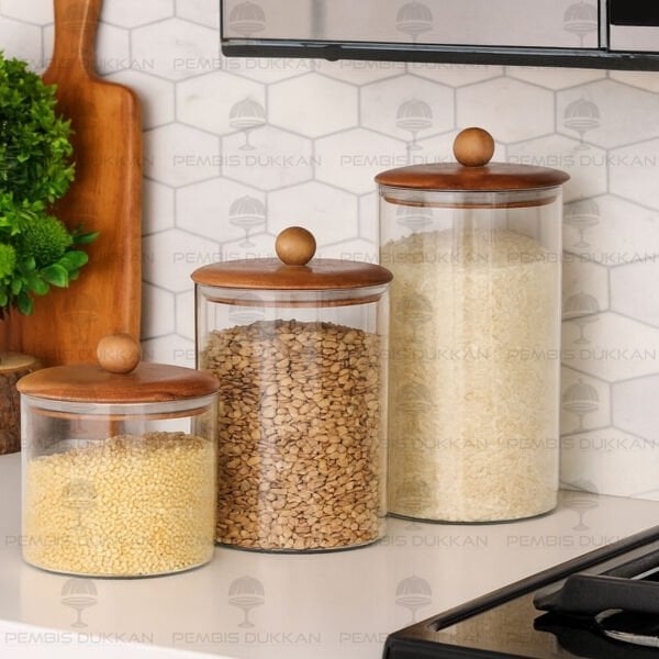 3LÜ CAVO TOP UÇLU AKASYA DÜZ KAVANOZ SET NO 3