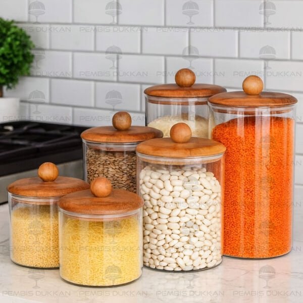 6LI CAVO TOP UÇLU AKASYA DÜZ KAVANOZ SET NO 3