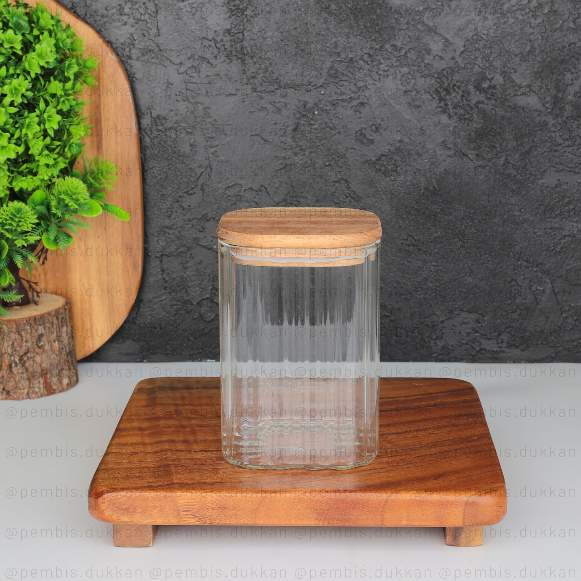 1 ADET 1050ML KARE AKASYA KAPAKLI CAM KAVANOZ (BOR-063)