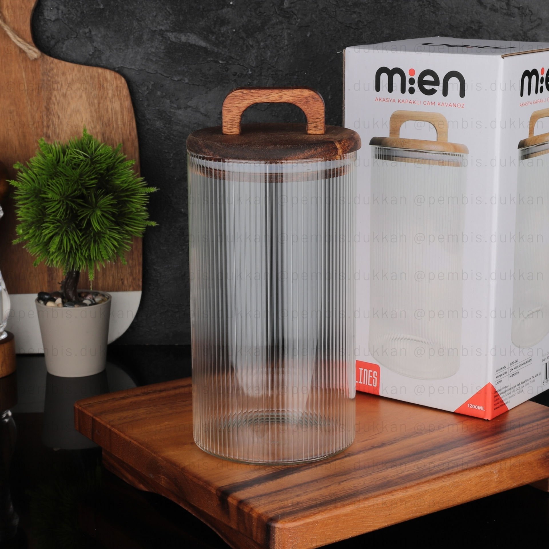 1 ADET LİNES AKASYA KAPAKLI ÇİZGİLİ KAVANOZ 1200ML (-043)