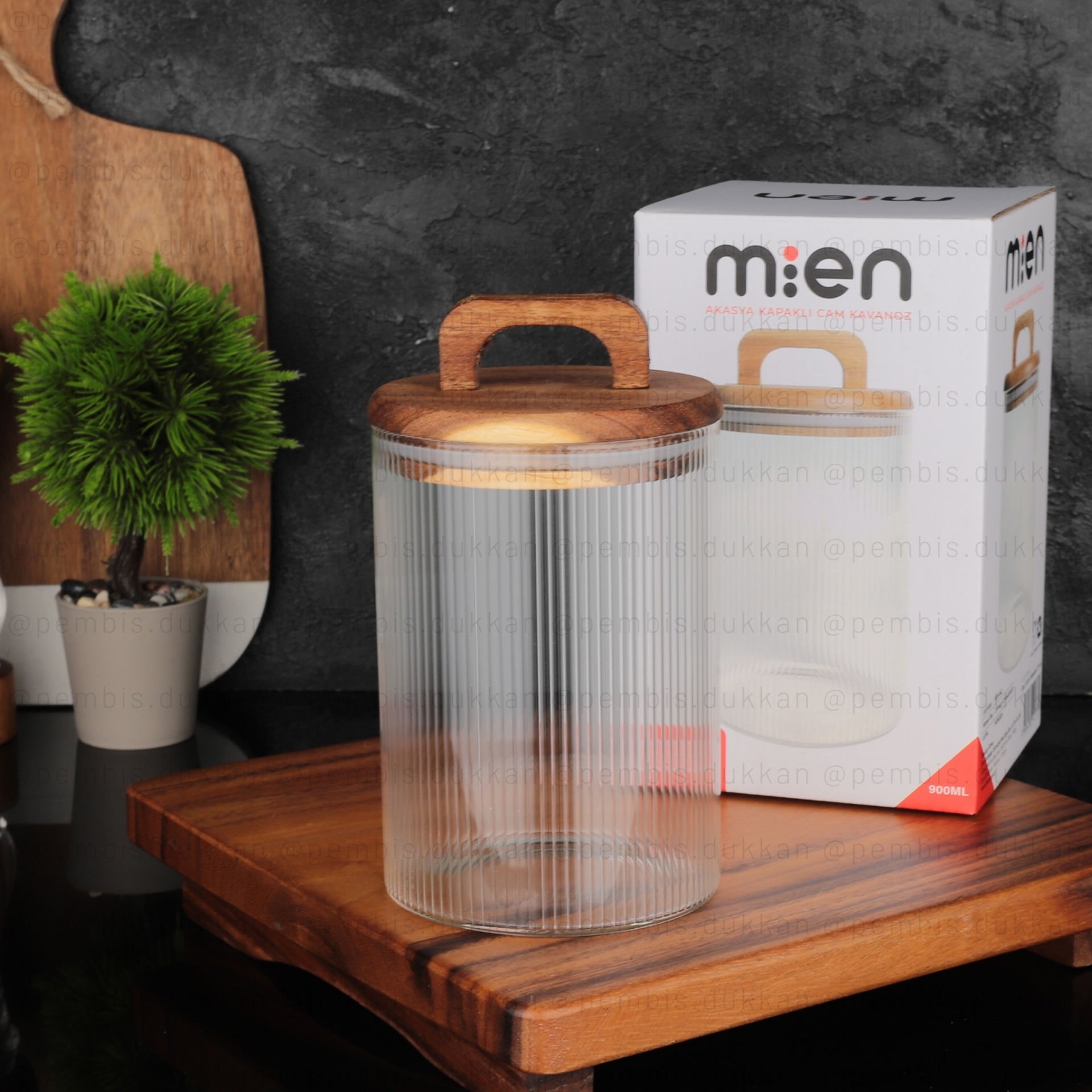 1 ADET LİNES AKASYA KAPAKLI ÇİZGİLİ KAVANOZ 900ML (-042)