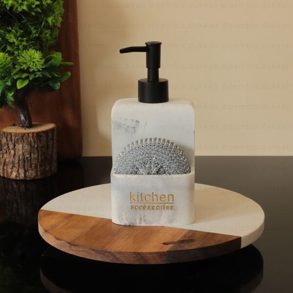 BEYAZ MERMER DESENLİ POLYRESİN, SÜNGERLİK HAZNELİ SABUNLUK (56815) SİYAH BAŞLIKLI