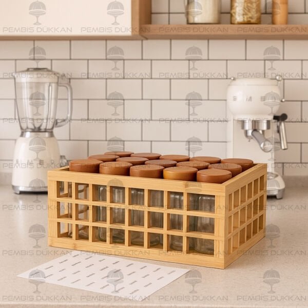 15'Lİ AKASYA KAPAKLI KAFES KASA BAHARATLIK KOMBİN SET