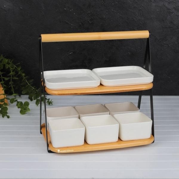 2 KATLI BAMBU SİYAH RAF KOMBİN SET NO6