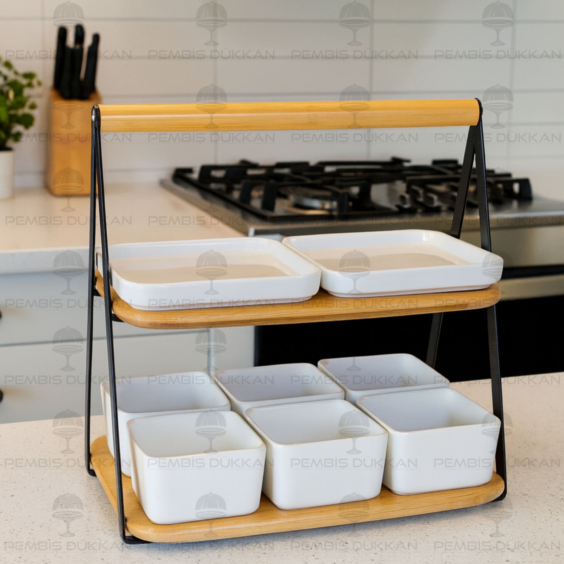 2 KATLI BAMBU SİYAH RAF KOMBİN SET NO6