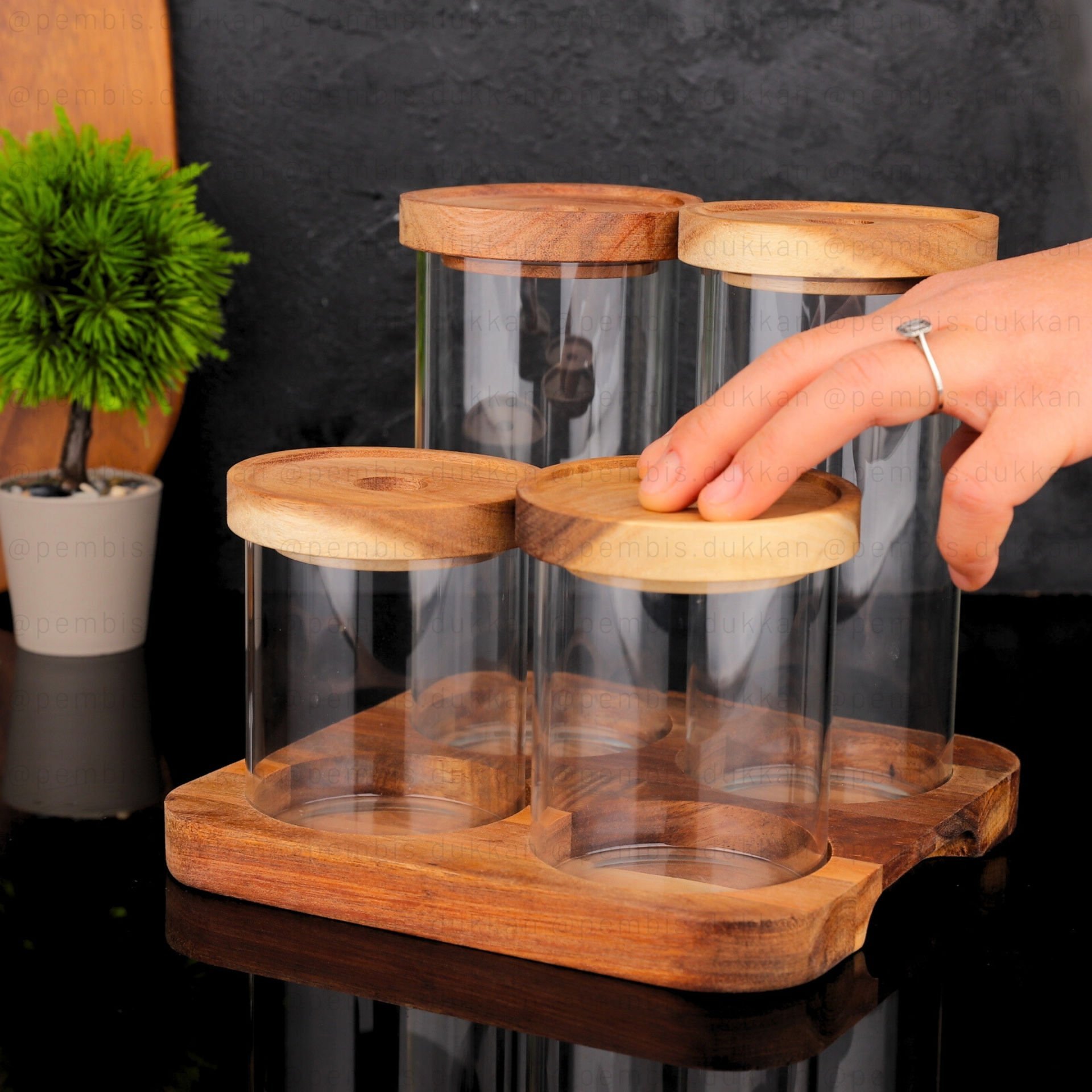 4LÜ SOLEDO AKASYA KAPAKLI STANDLI KAVANOZ SET (1325)