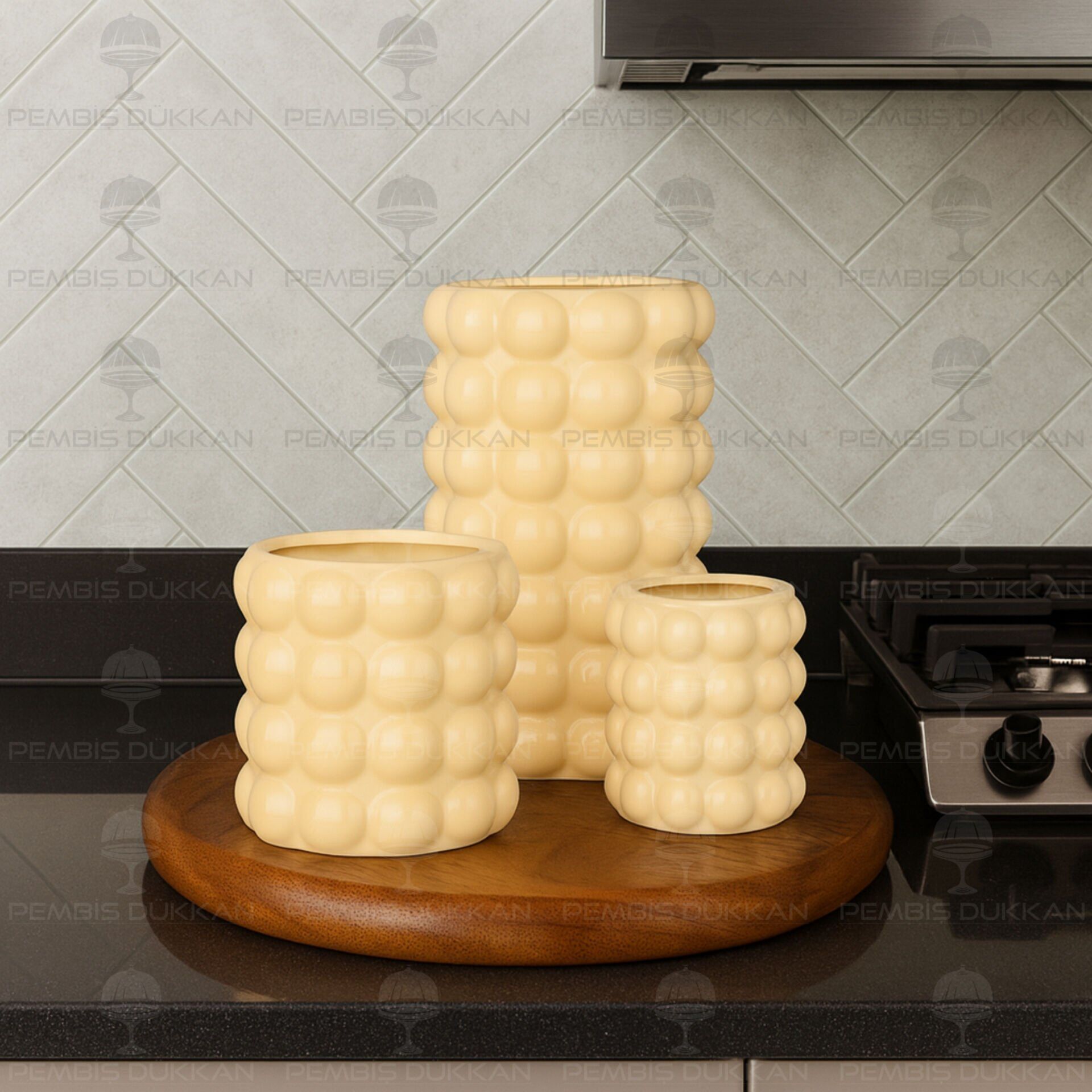 3LÜ BUBBLE MODEL DEKORATİF SERAMİK VAZO SET (STAND HARİÇ)