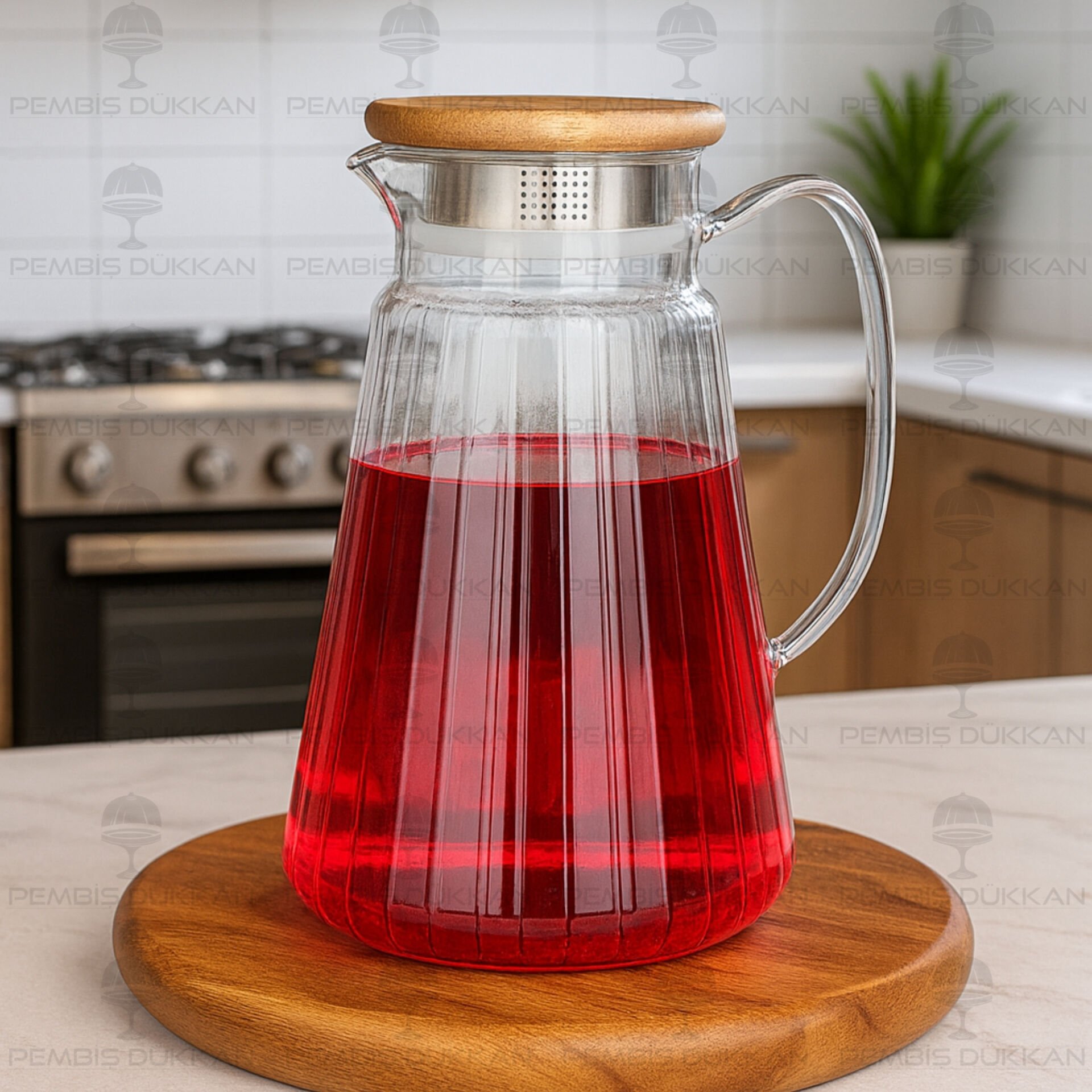 THN AKASYA KAPAKLI ÇİZGİLİ CAM SÜRAHİ (77010)