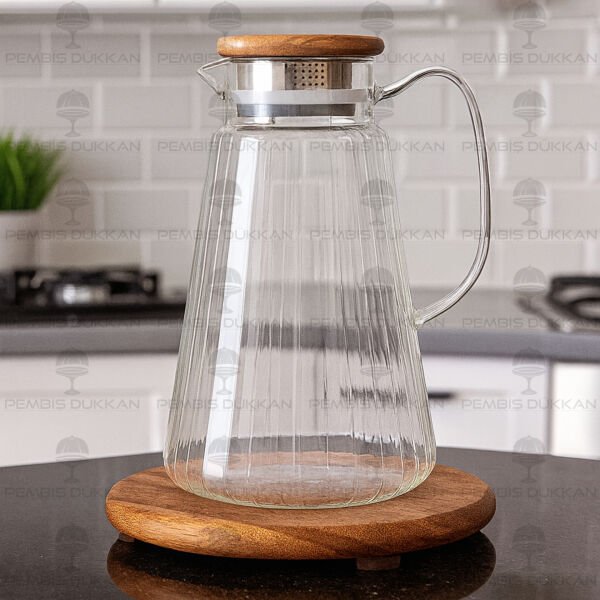 THN AKASYA KAPAKLI ÇİZGİLİ CAM SÜRAHİ (77010)