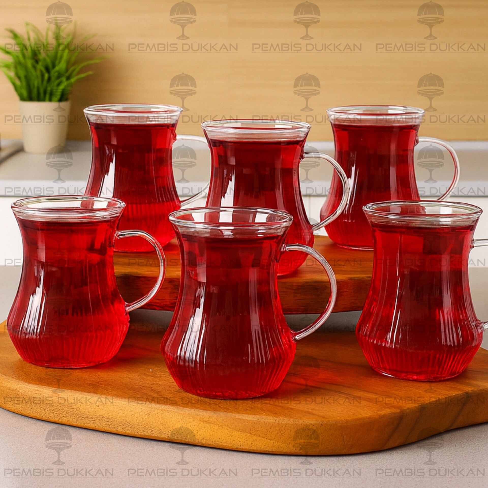 MN 6LI KULPLU ÇİZGİLİ BOROSİLİKAT CAM ÇAY BARDAK (1321)