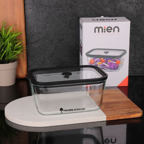 1 ADET MN SİLİKON VAKUM KAPAKLI CAM SAKLAMA KABI SİYAH 1380ML (3H03)