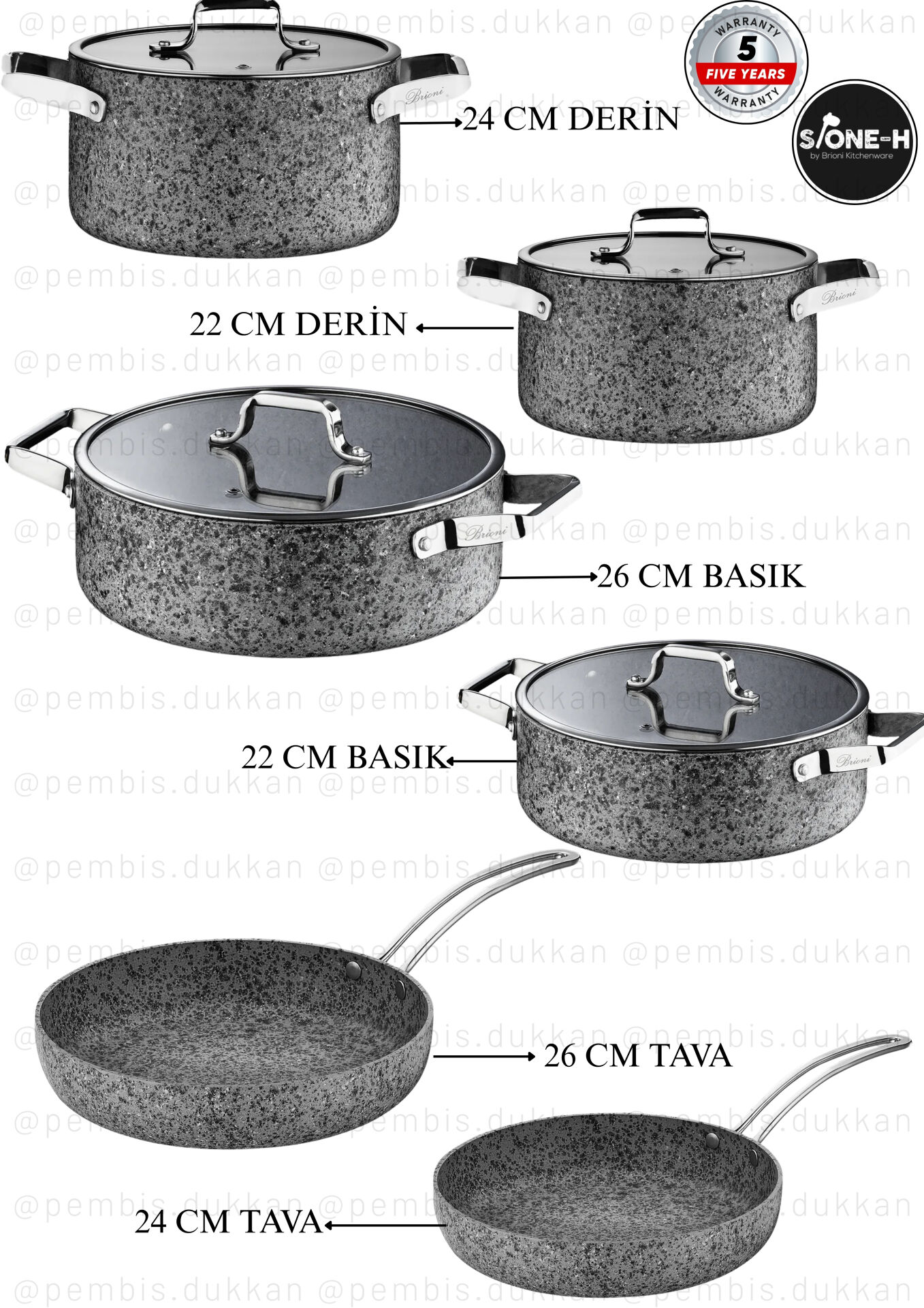 BRİONİ STONE-H TENCERE KOMBİN SET NO 2