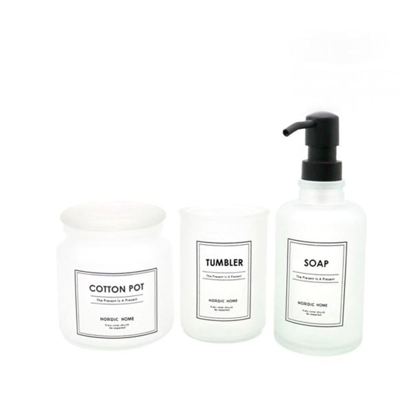 3 PARÇA BUZLU CAM BANYO SABUNLUK SET (Q07)