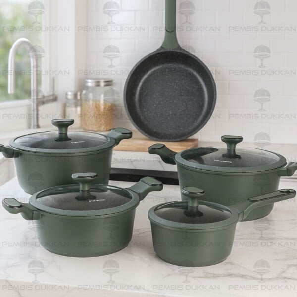 PİNK&MORE MAYA 9 PARÇA YEŞİL TENCERE SET