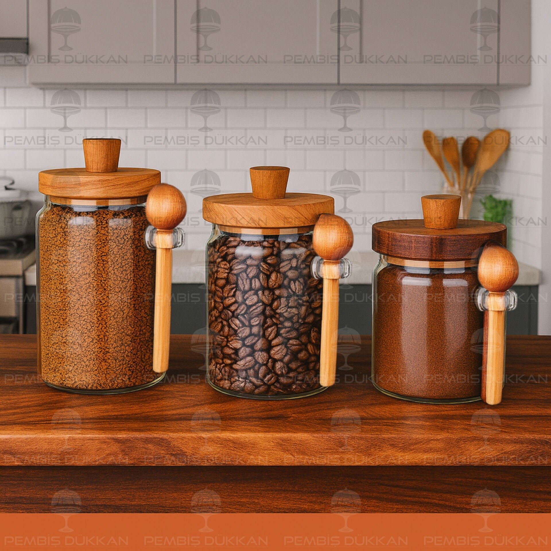 3LÜ THN AKASYA KAPAKLI KAŞIKLI KAVANOZ SET