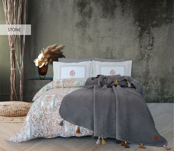 SAHARA TEK KİŞİLİK PAMUK BATTANİYELİ NEVRESİM TAKIMI STONE