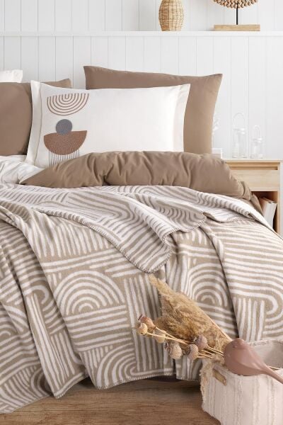 BABİL ÇİFT KİŞİLİK BATTANİYELİ  NEVRESİM TAKIMI BEJ