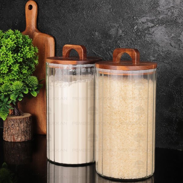 2Lİ ÇİZGİLİ ZAHİRE BÜYÜK BOY ERZAK KAVANOZ SET (BOR0105)