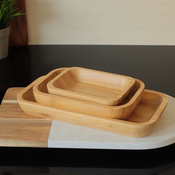 1 ADET BAMBU DİKDÖRTGEN BÜYÜK DERİN SALATA - MEZE KAYIK & SERVİS (1434)