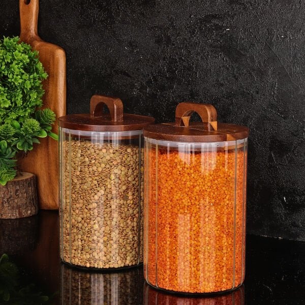 2Lİ ÇİZGİLİ ZAHİRE ORTA BOY ERZAK KAVANOZ SET (BOR0104)