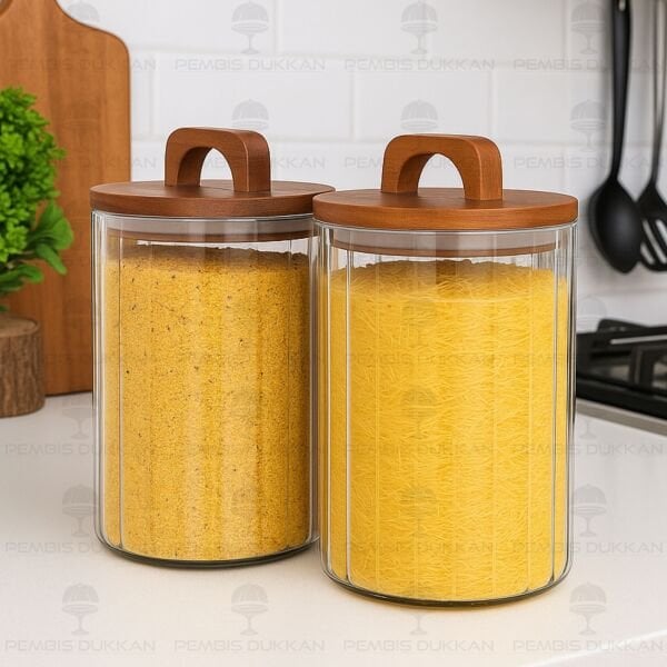 2Lİ ÇİZGİLİ ZAHİRE ORTA BOY ERZAK KAVANOZ SET (BOR0104)