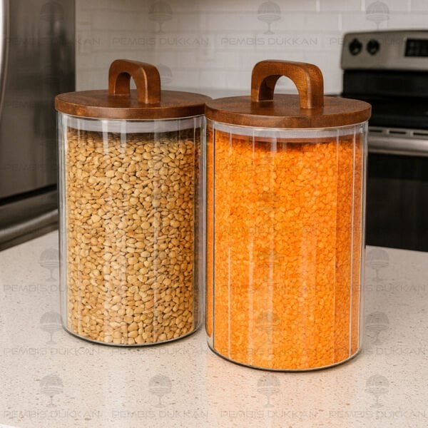 2Lİ ÇİZGİLİ ZAHİRE ORTA BOY ERZAK KAVANOZ SET (BOR0104)