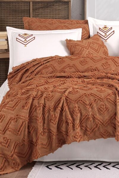 AZTEC ÇİFT KİŞİLİK YATAK ÖRTÜSÜ SETİ KİREMİT