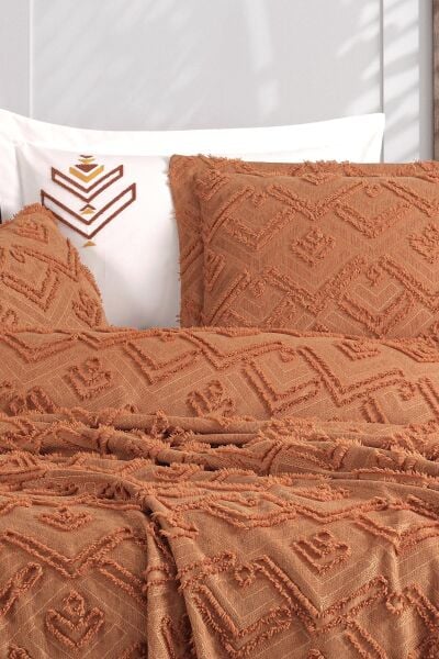 AZTEC ÇİFT KİŞİLİK YATAK ÖRTÜSÜ SETİ KİREMİT