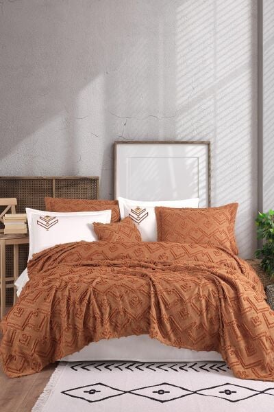 AZTEC ÇİFT KİŞİLİK YATAK ÖRTÜSÜ SETİ KİREMİT