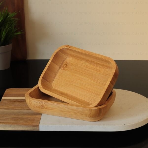 1 ADET BAMBU DİKDÖRTGEN DERİN ÇEREZLİK & KAHVALTILIK KAYIK, KASE (1433)