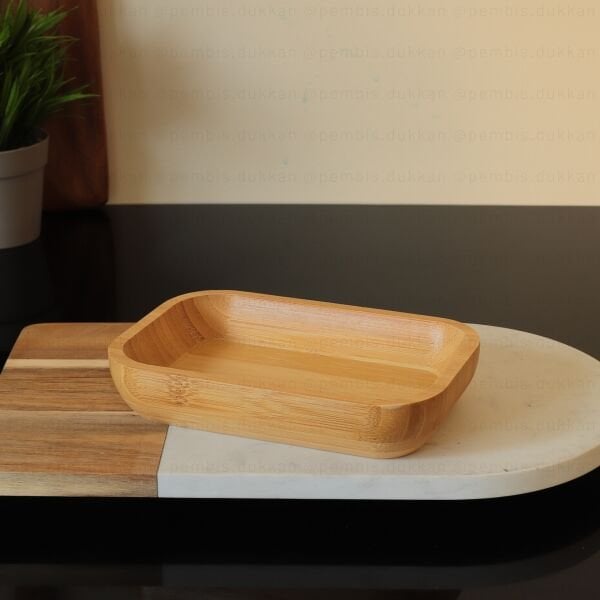 1 ADET BAMBU DİKDÖRTGEN DERİN ÇEREZLİK & KAHVALTILIK KAYIK, KASE (1433)