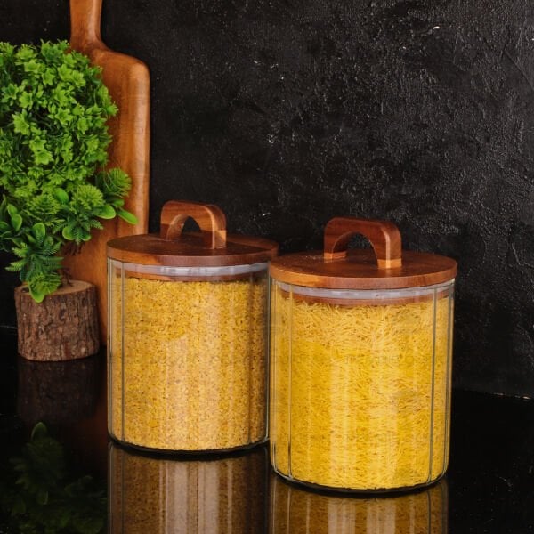 2Lİ ÇİZGİLİ ZAHİRE KÜÇÜK BOY ERZAK KAVANOZ SET (BOR0103)