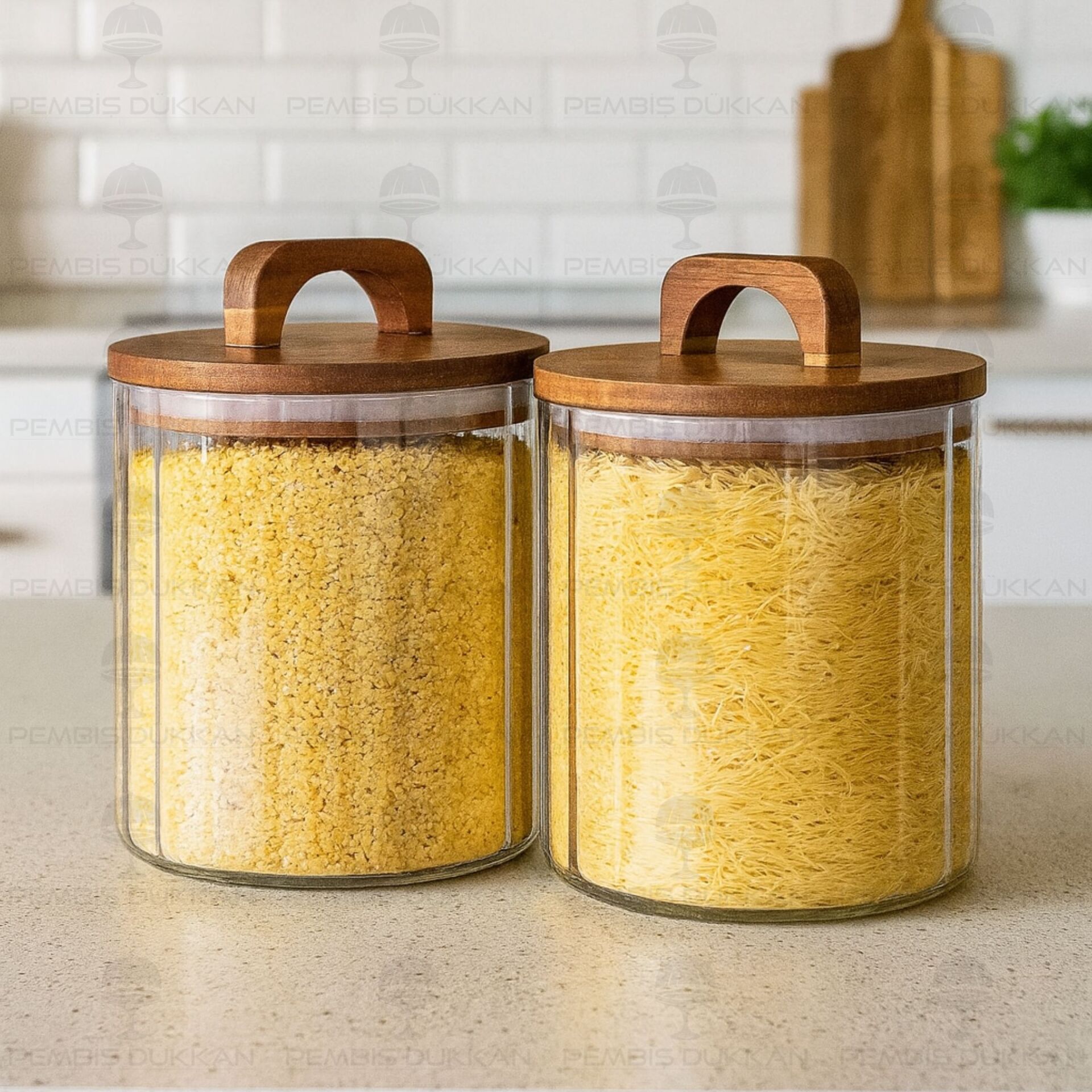 2Lİ ÇİZGİLİ ZAHİRE KÜÇÜK BOY ERZAK KAVANOZ SET (BOR0103)