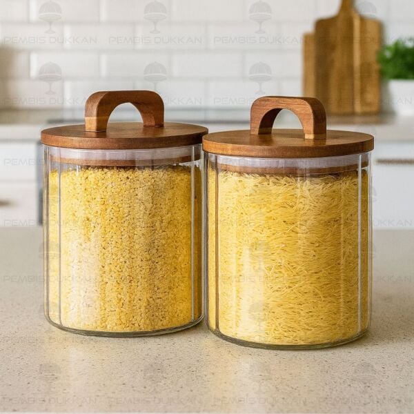 2Lİ ÇİZGİLİ ZAHİRE KÜÇÜK BOY ERZAK KAVANOZ SET (BOR0103)