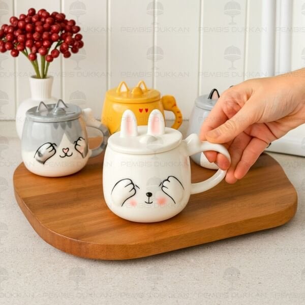 1 ADET UTANGAÇ HAYVAN FİGÜRLÜ KAPAKLI SERAMİK KUPA (MODEL SEÇİN)