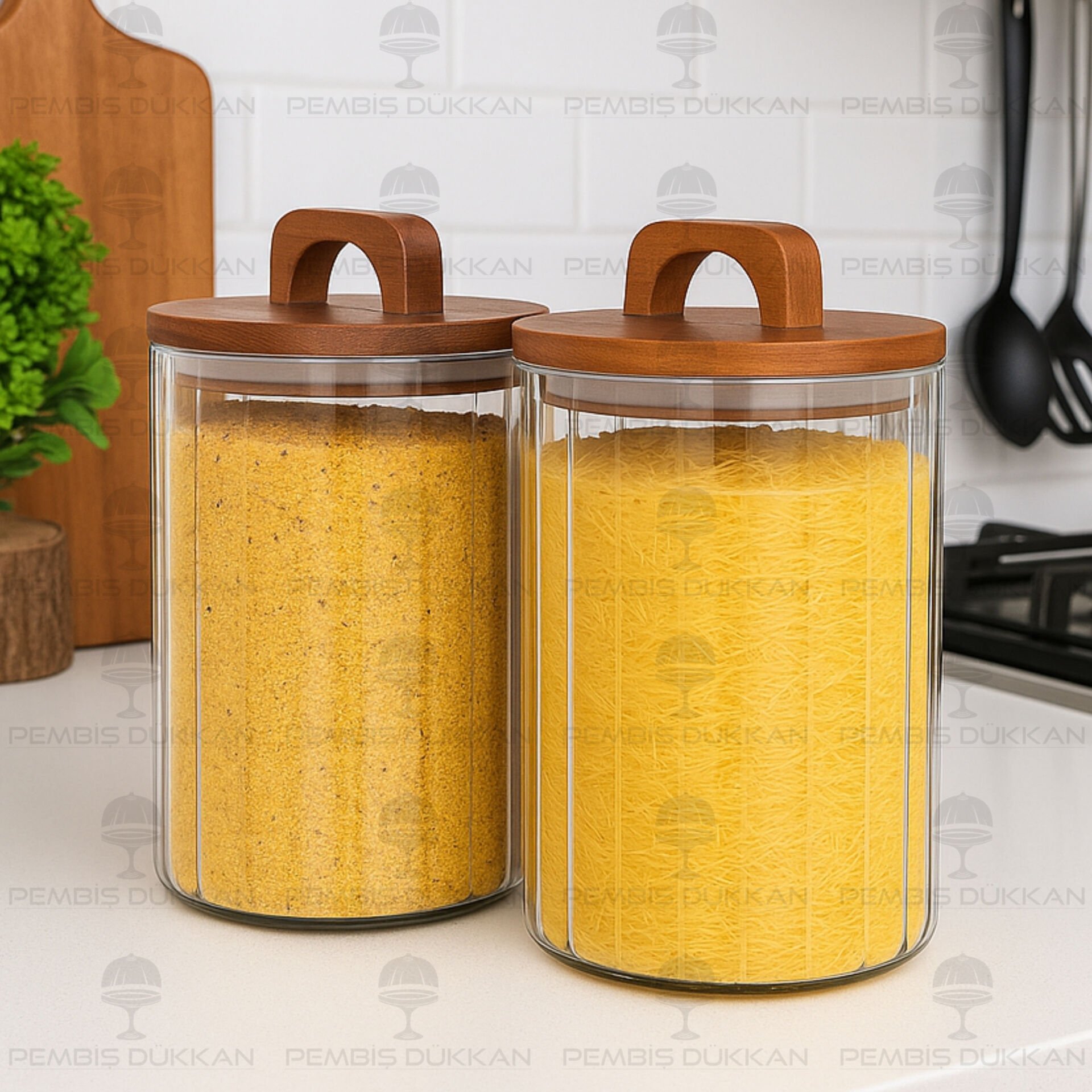 2Lİ ÇİZGİLİ ZAHİRE KÜÇÜK BOY ERZAK KAVANOZ SET (BOR0103)