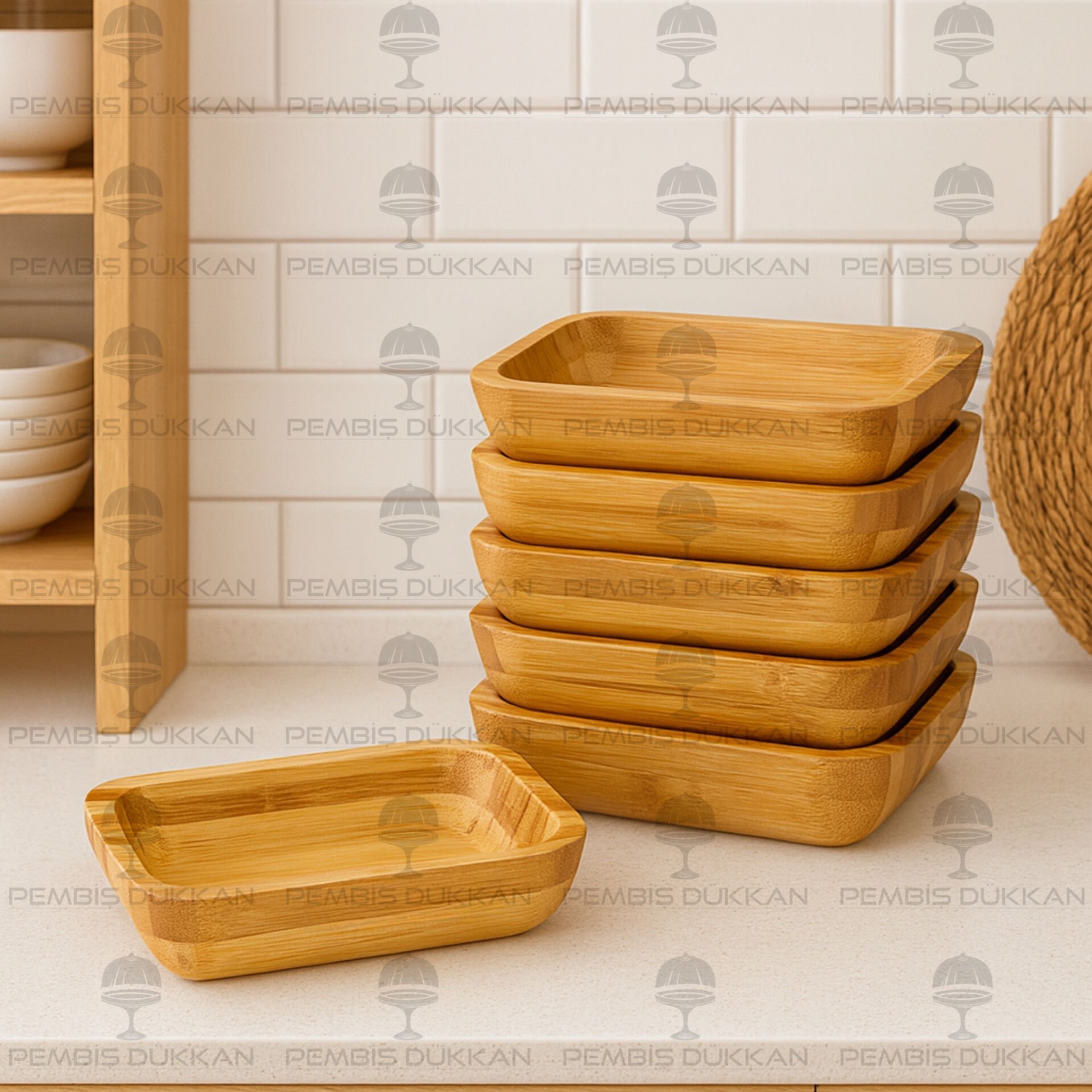 1 ADET BAMBU DİKDÖRTGEN DERİN ÇEREZLİK & KAHVALTILIK KAYIK, KASE (1432)