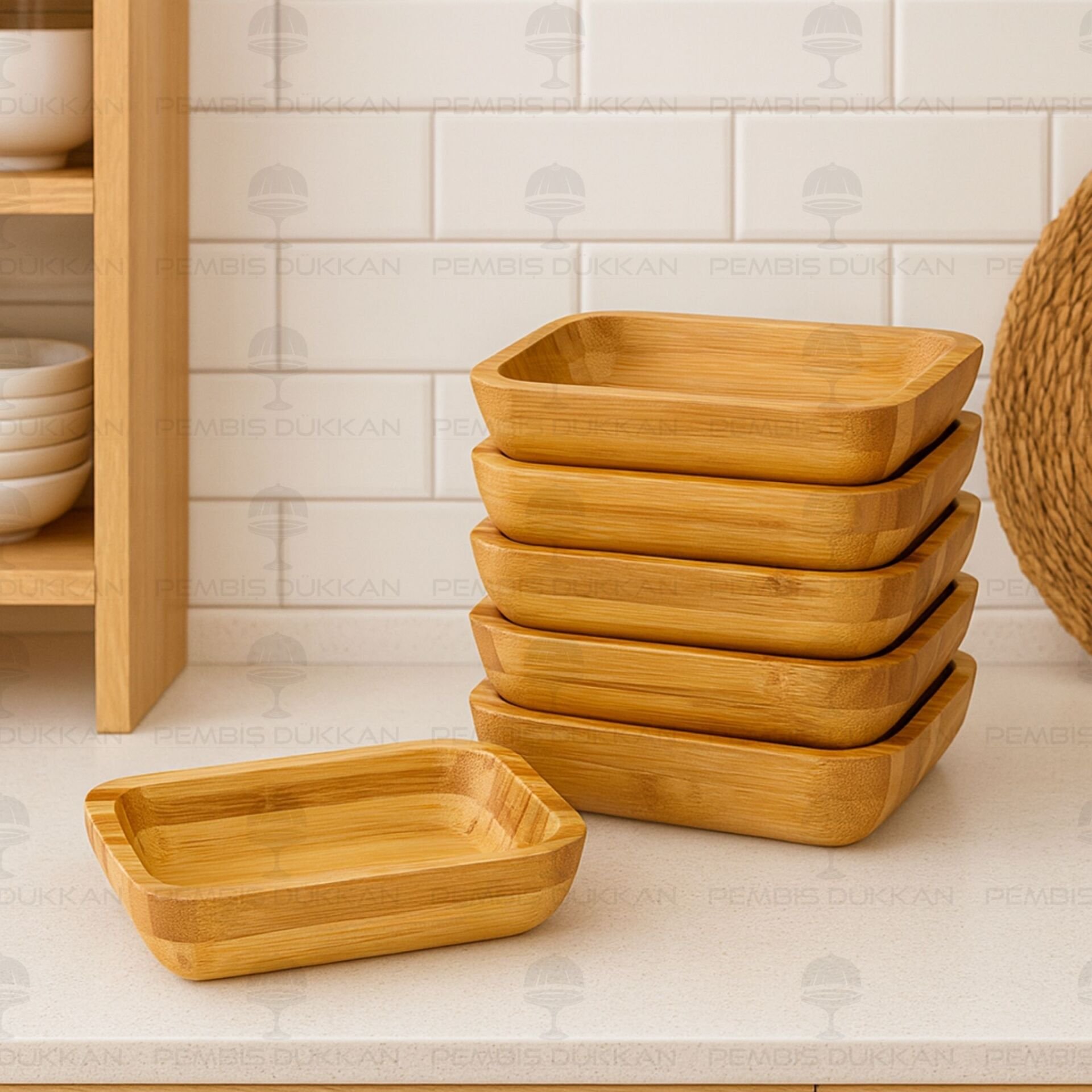 1 ADET BAMBU DİKDÖRTGEN DERİN ÇEREZLİK & KAHVALTILIK KAYIK, KASE (1432)