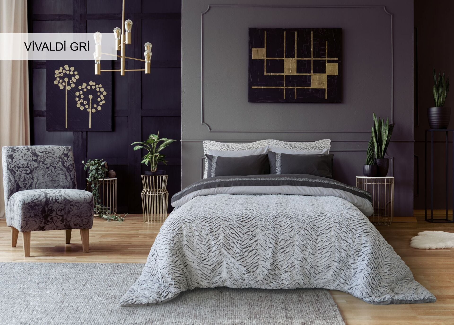 Wild Home Çift Kişilik Kürklü Yatak Örtüsü Takımı - Vivaldi Gri