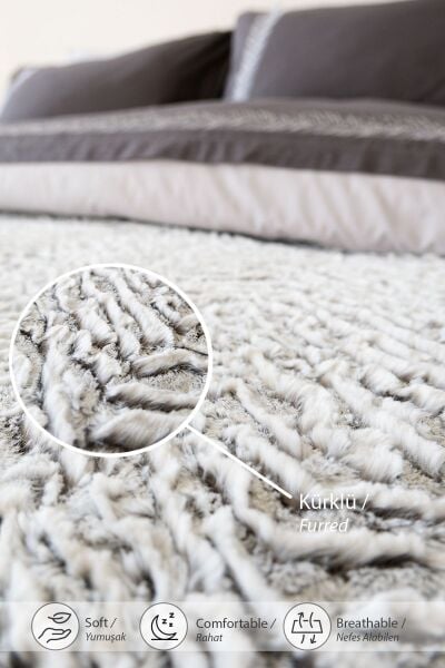 WİLD HOME ÇİFT KİŞİLİK KÜRKLÜ YATAK ÖRTÜSÜ TAKIMI - VİVALDİ GRİ