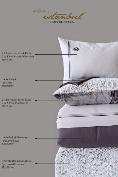 WİLD HOME ÇİFT KİŞİLİK KÜRKLÜ YATAK ÖRTÜSÜ TAKIMI - VİVALDİ GRİ